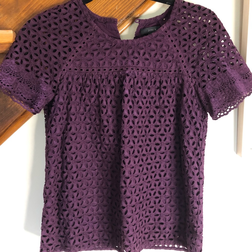 J Crew Purple Plum Eyelet Short Sleeve Top